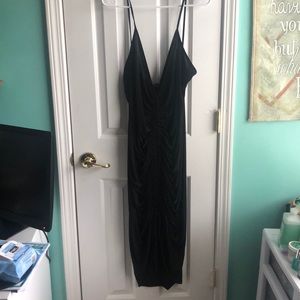 Plus black slinky straps ruched midi